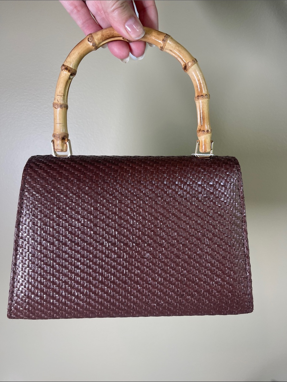 Tommy Bahama Brown Woven Satchel with Bamboo Handle - Picture 2 of 5